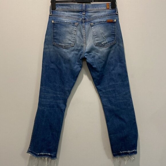 7 For All Mankind Boyfriend Jeans Cropped Bootcut Distressed Jeans Size 27 - Picture 9 of 14